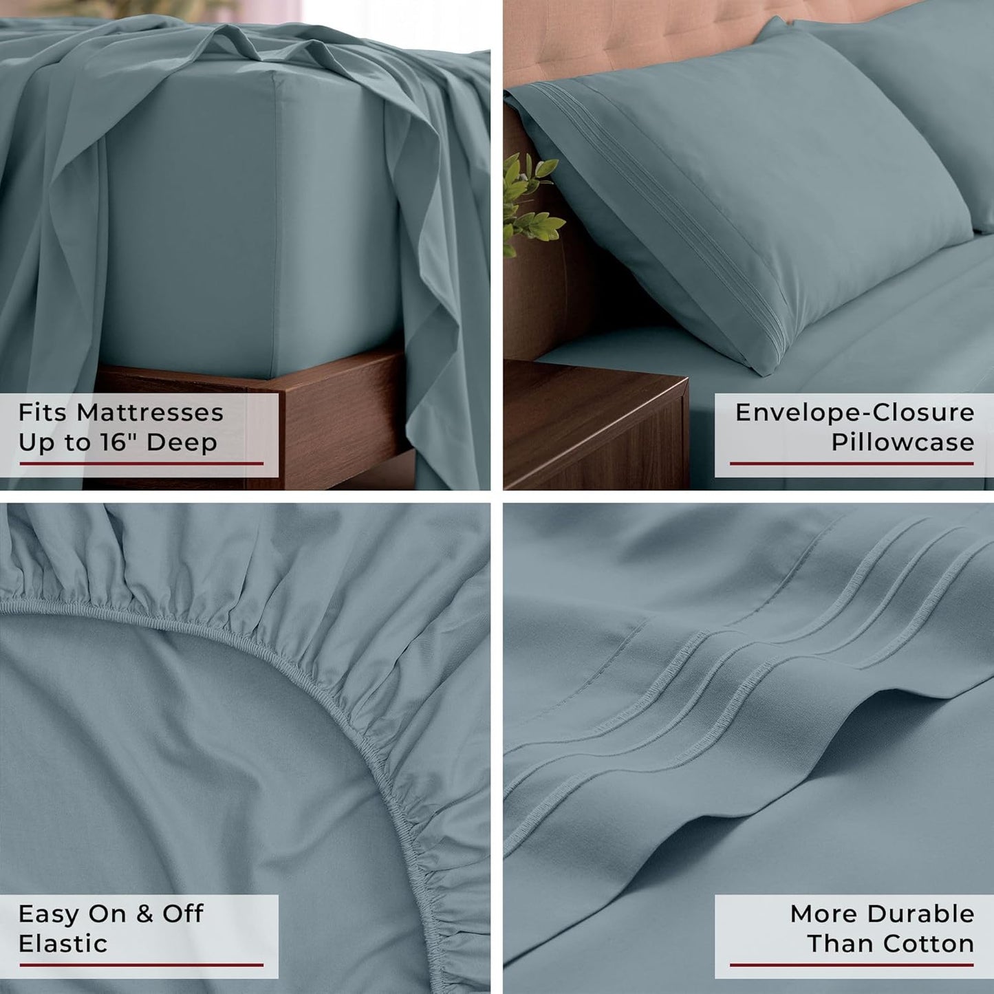 Mellanni California King Sheets Set - 4 PC Hotel Luxury Bedding | Extra Soft, Cooling, Stain Resistant (Spa Blue)