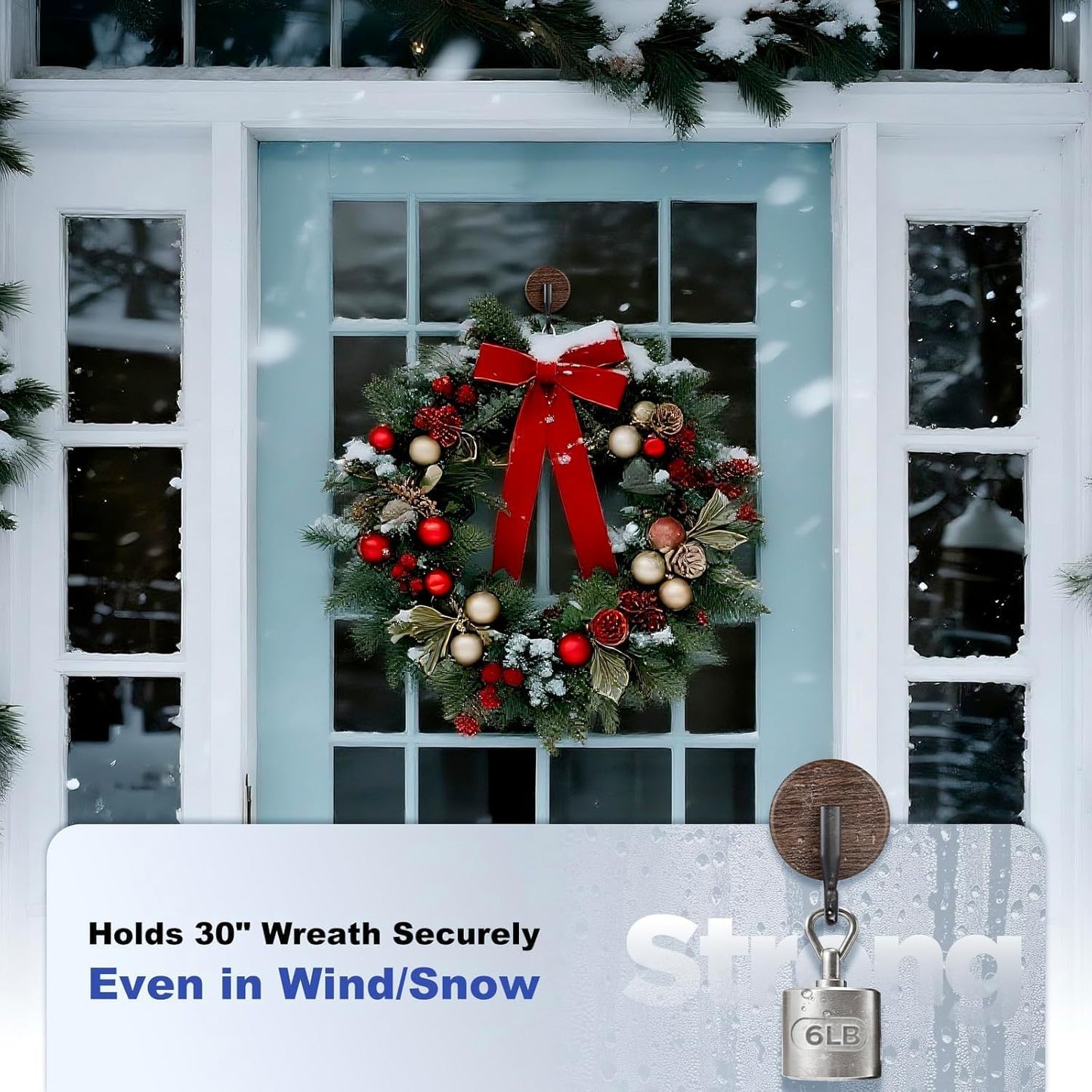 OUTXE Wreath Hanger - Upgraded Suction Cup Hook for Front Door & Windows | 4-Pack in Walnut