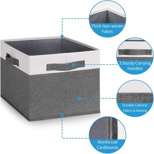 GhvyenntteS Large Fabric Storage Bins - Foldable Closet Organizers with 3 Handles | 15x11x9.6 Inch, 3 Pack