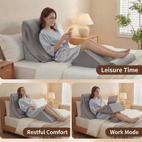 Axelrod Orthopedic Bed Wedge Pillow Set - 4PCS Adjustable Foam for Back, Neck & Leg Pain Relief | Anti-Snoring, Heartburn & GERD Support - Grey