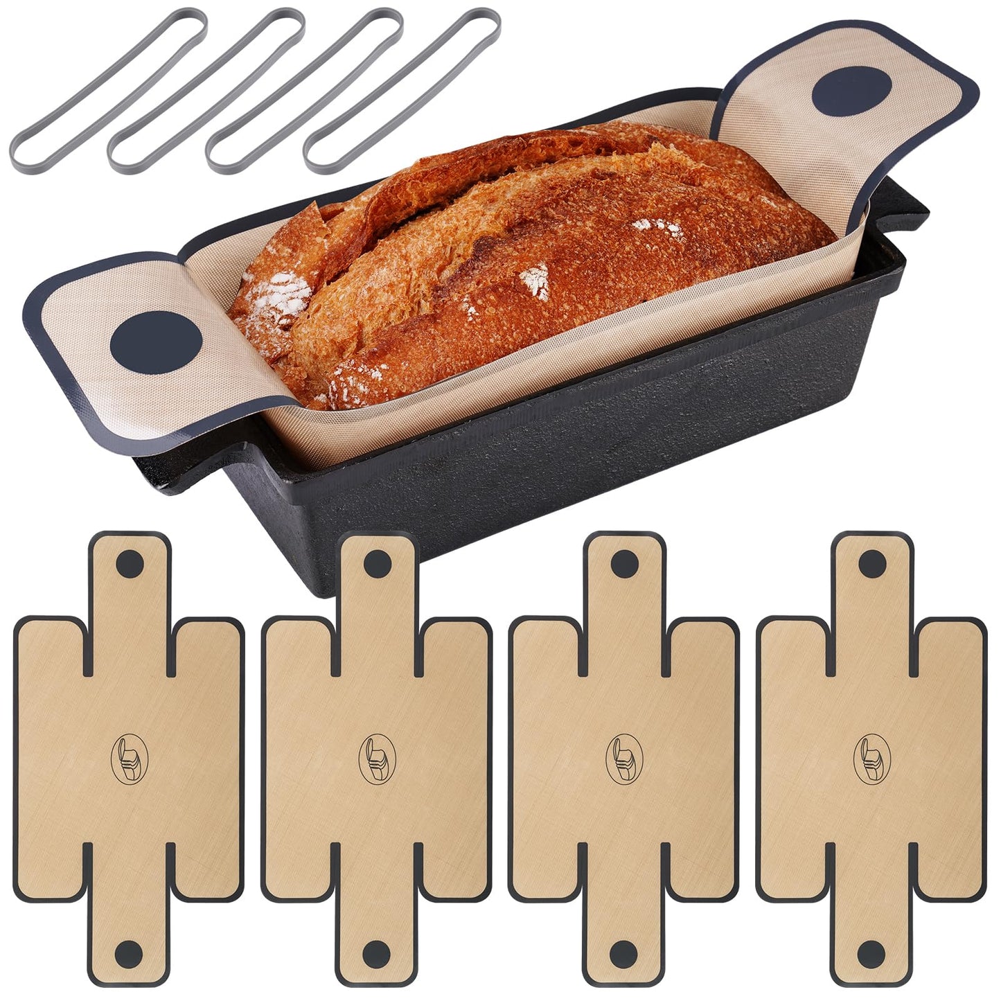 NiHome 4-Pack Silicone Bread Loaf Pan Liners, Reusable and Nonstick Silicone Bread Sling, Fit for 9x5, 9.5x5, and 10x5 Inch Loaf Pans, Dishwasher Safe, Easy to Clean (Brown)