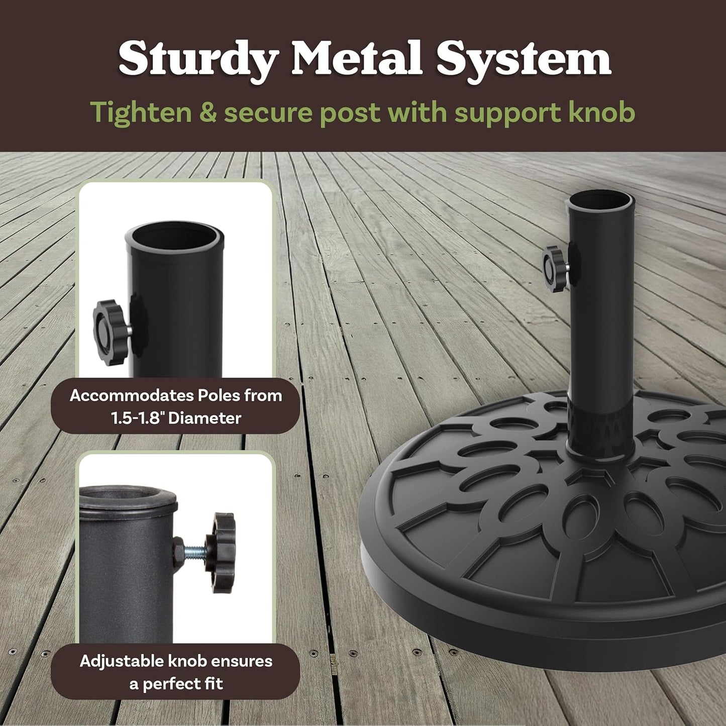 Pure Garden Umbrella Base - Heavy-Duty 19lbs Weighted Stand for Patio Tables & Umbrellas | Black