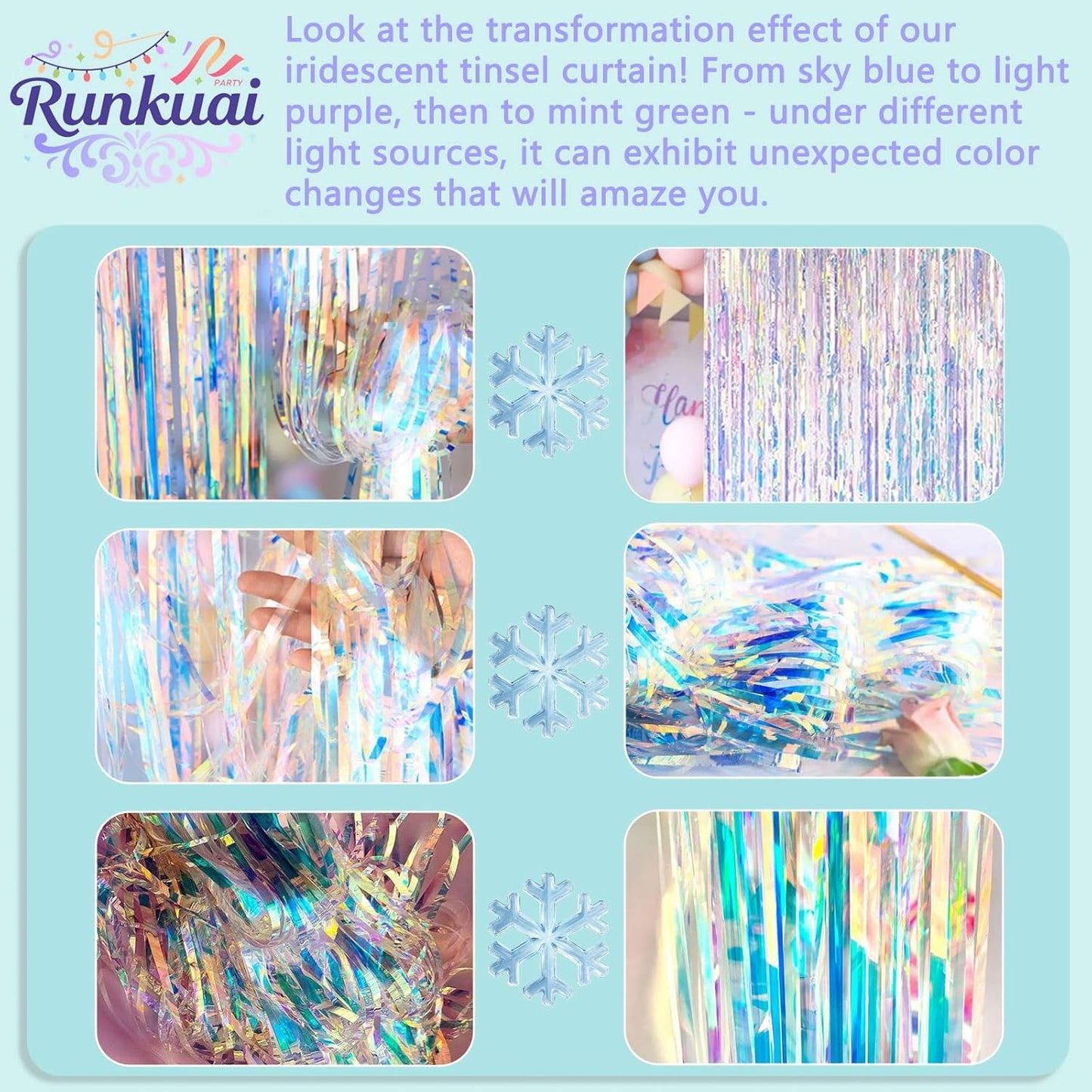 Sparkling Iridescent Party Decorations | Fringe Backdrop Tinsel Curtains - 3.28x6.56ft, 2 Packs