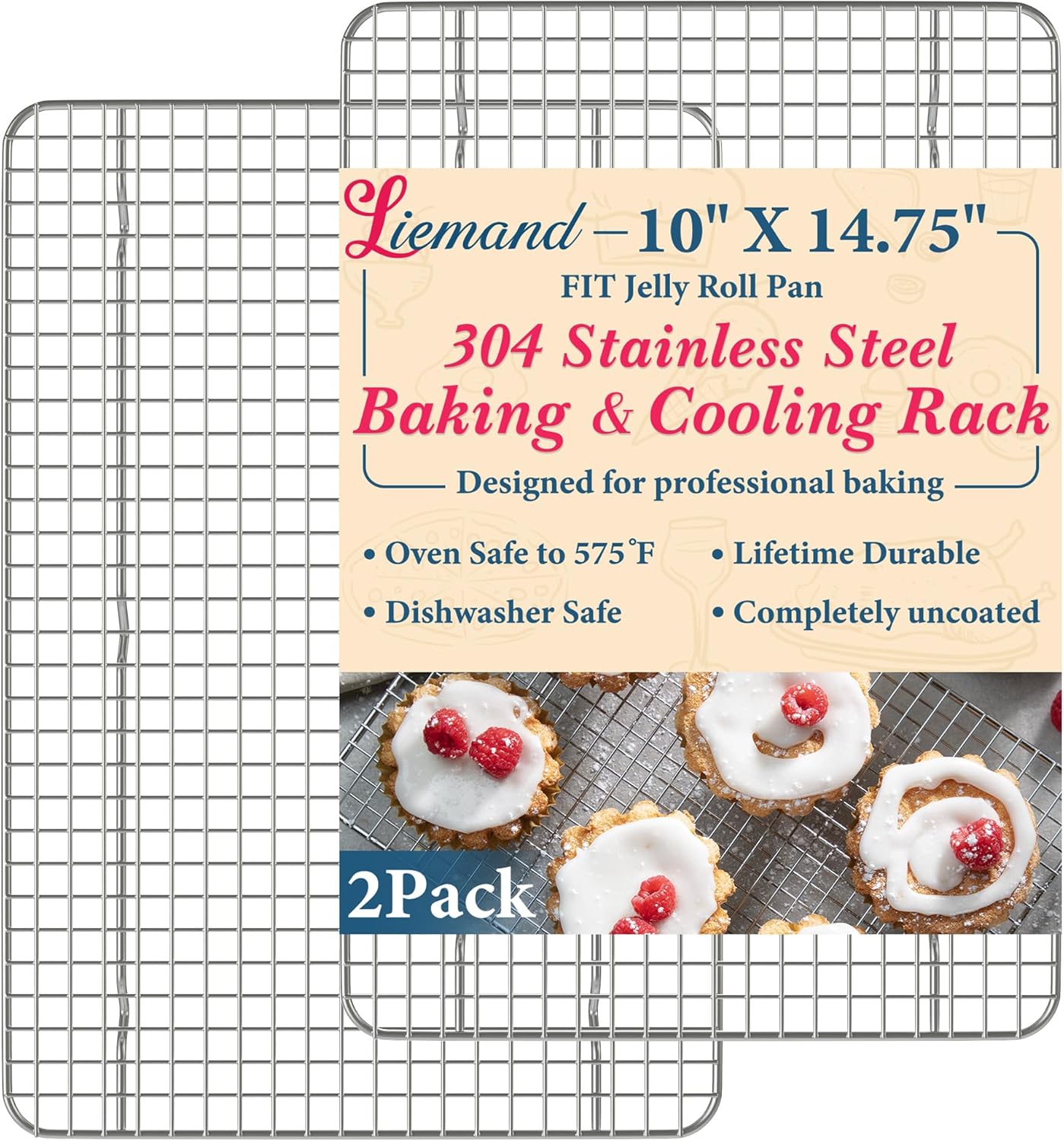 Premium Stainless Steel Cooling Racks by [Brand Name] - Heavy Duty Oven Safe | Set of 2, 10"x14.75" for Baking & Roasting
