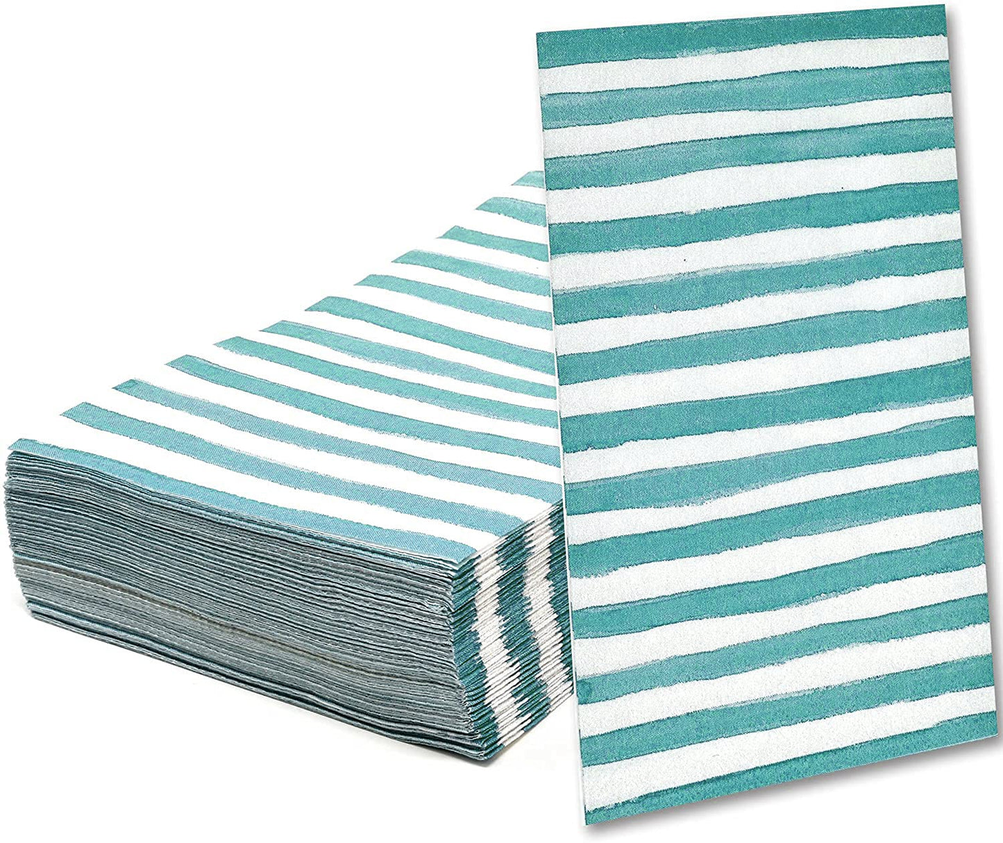 Gift Boutique Blue Stripe Guest Napkins Disposable Teal Aqua Paper Napkins for Bathroom Wedding Baby Shower Powder Room Decor