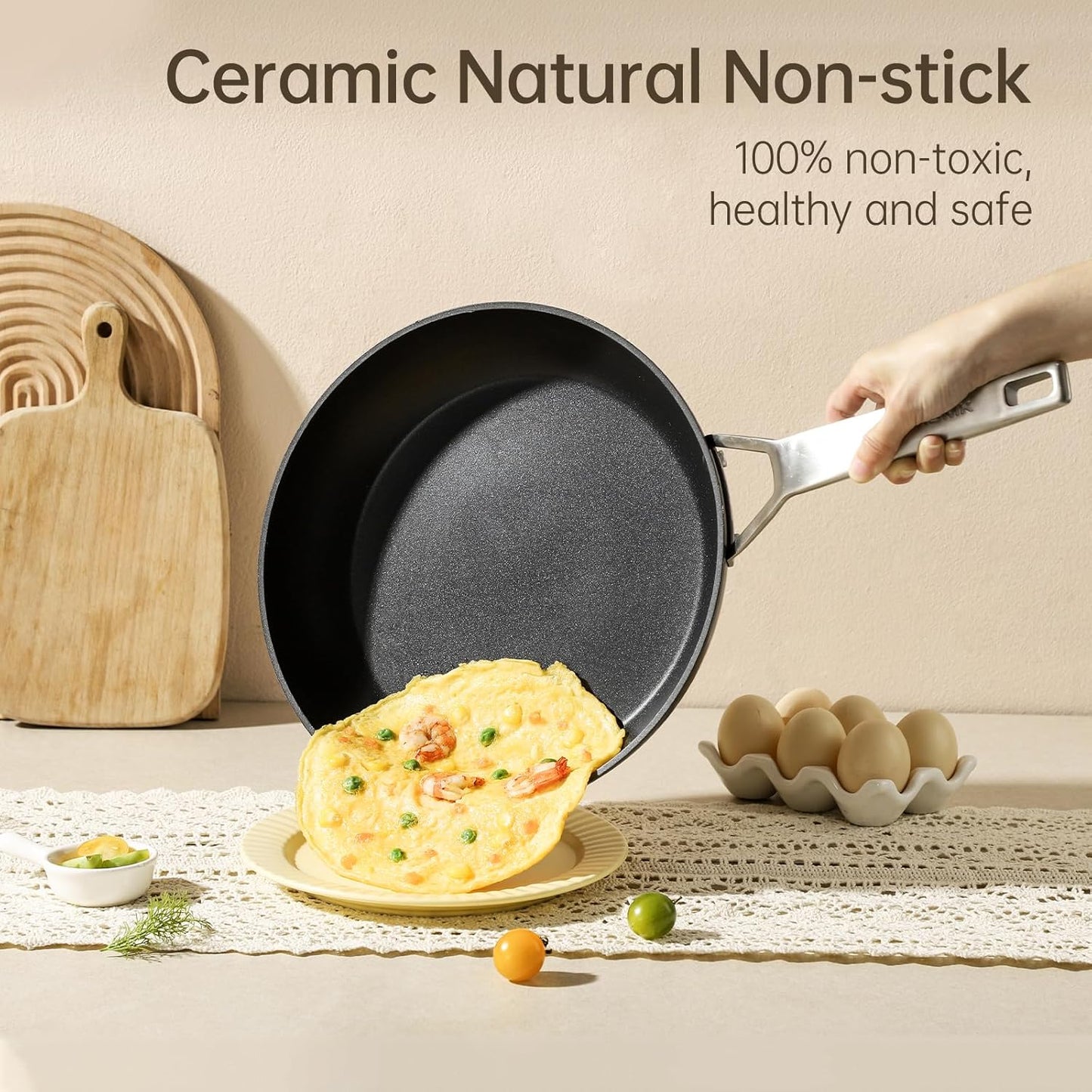 MsMk 7-Inch Nonstick Frying Pan - Scratch-Resistant Induction Skillet with Lid | Oven Safe to 700°F