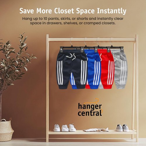 Hanger Central 30 Pack Pants Hangers - Heavy Duty Slim Plastic Clips for Skirts & Pants | Black