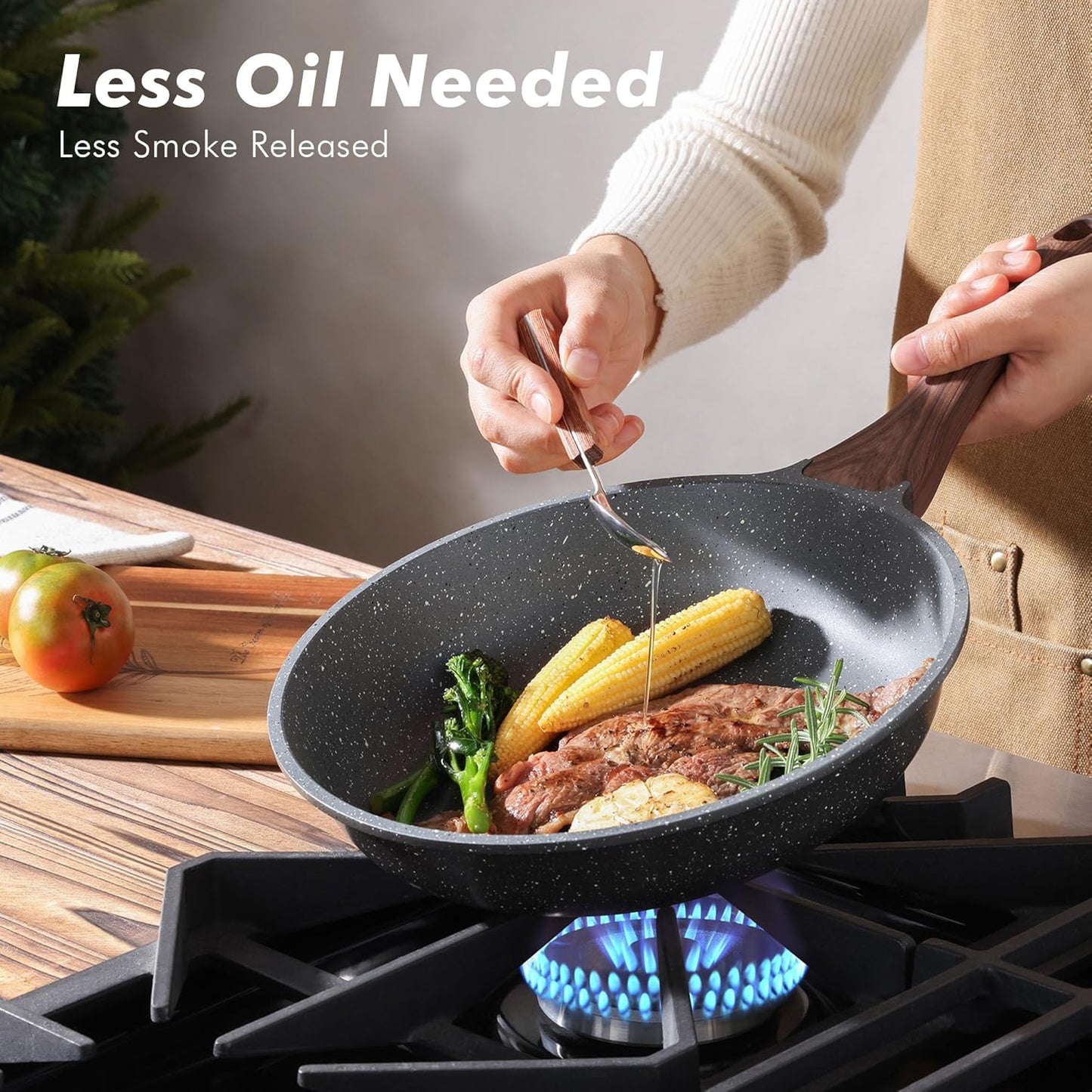 SENSARTE Nonstick Frying Pan Set - Swiss Granite Coating for Healthy Cooking | 8, 9.5 & 11 Inch Sizes