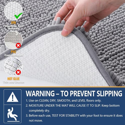 Arotive Bathroom Rugs - Extra Soft Shaggy Chenille | Non-Slip, Machine Washable, 30x20, Grey