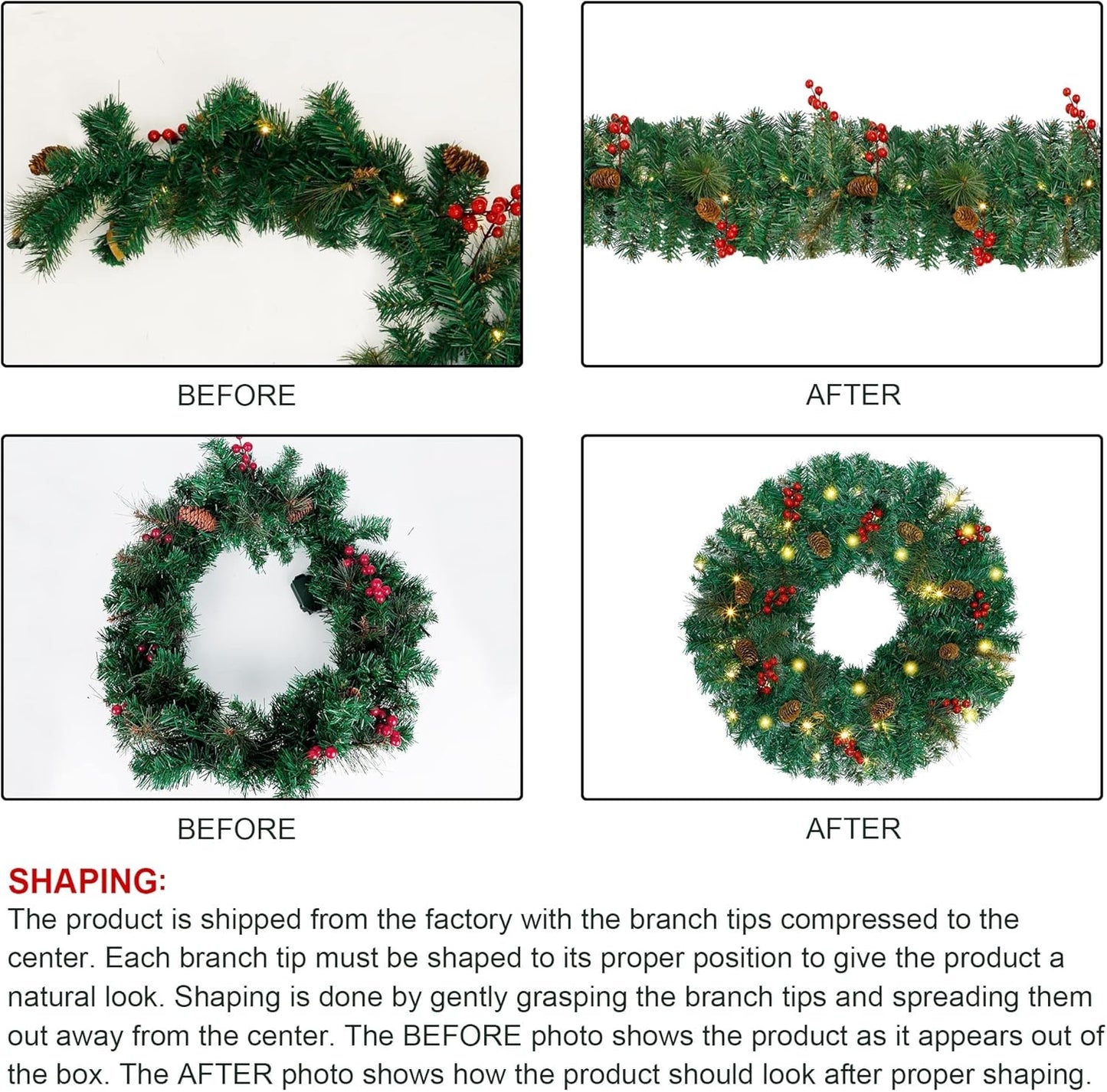 Juegoal Christmas Decorations - 4-Piece Pre-Lit Artificial Entrance Trees Set with Wreath & Garlands | 8 Lighting Modes & Timer for Festive Home Decor