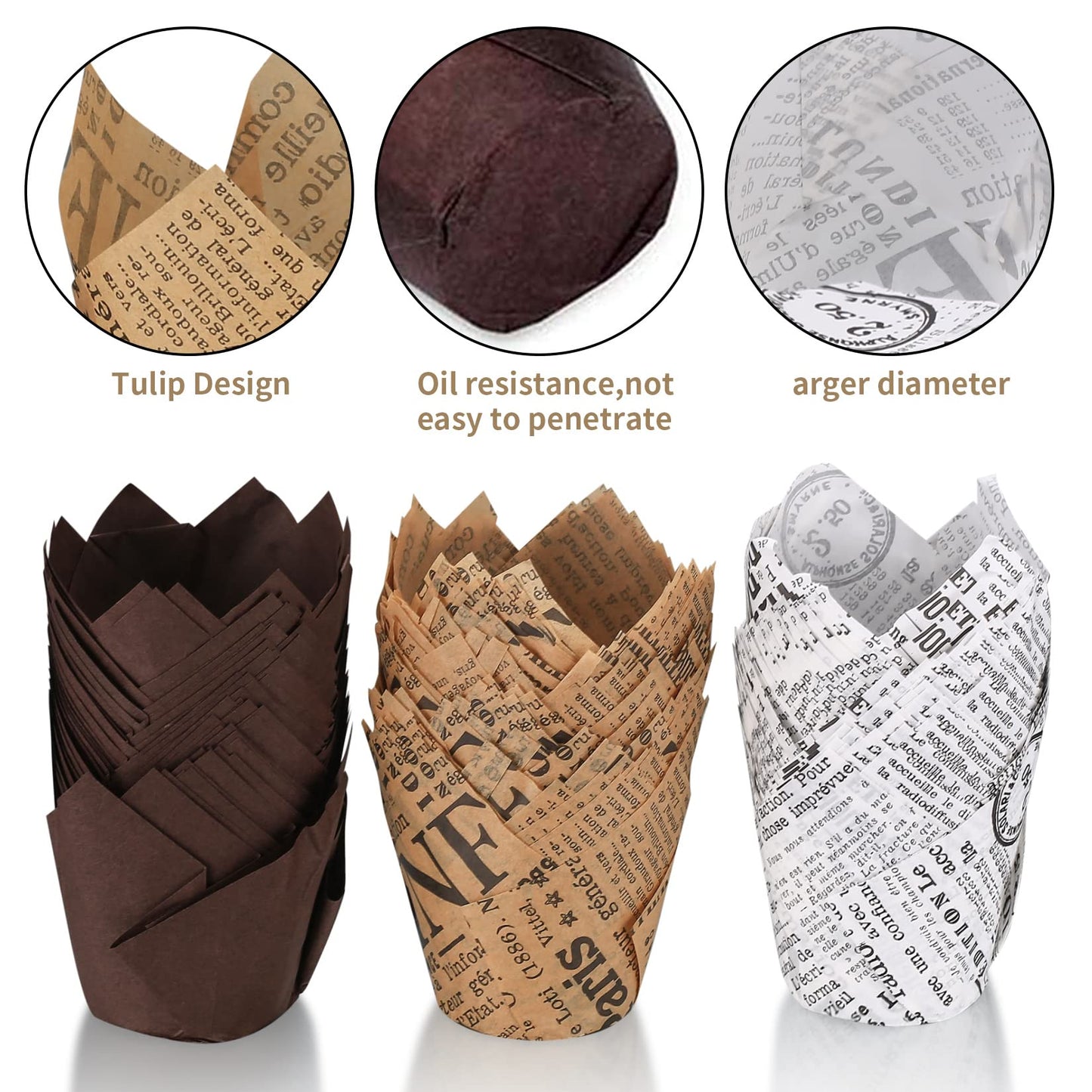 150 Pcs Tulip Cupcake Liners for Baking, Tulip Muffin Liners, Parchment Paper Cupcake Linerss, Greaseproof Muffin Papers Baking Cups Muffins Wrappers for Wedding Baby Shower Catering Party