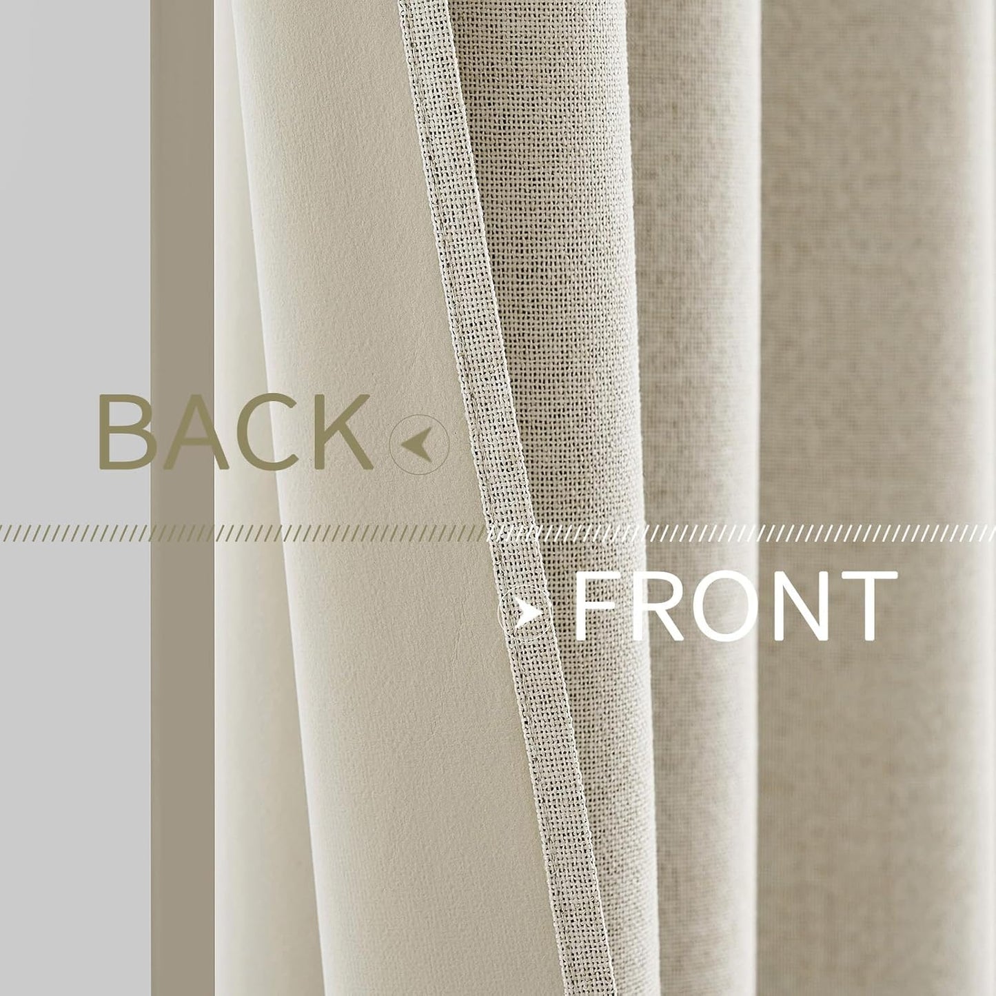 MIULEE 100% Blackout Linen Textured Curtains - Thermal Insulated Cream Drapes | Room Darkening 52 x 63 Inch (2 Panels)
