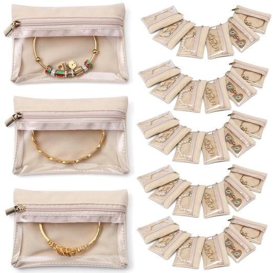 Vlando Travel Jewelry Bags,Jewelry Pouch Bag, Clear velvet zipper pockets Jewelry Storage Bag Organizer Case for Traveling Women Girl Gift 33Pcs