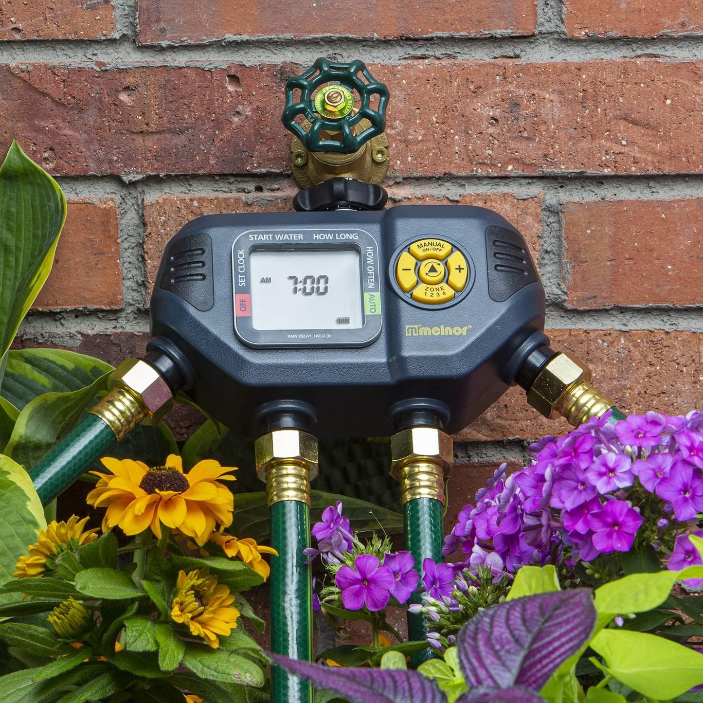 Melnor 4 Zone Digital Timer - Programmable Watering System for Efficient Garden Care | Black & Yellow