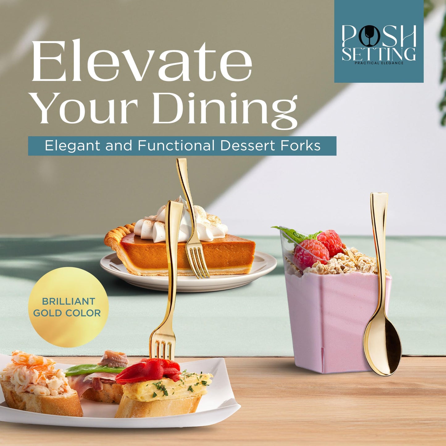 Posh Setting - Plastic Mini Forks, Gold Mini Forks, Gold Plastic Mini Dessert Forks, Disposable Tiny Gold Forks, 4 inch Gold Plastic Forks, Taster Forks, Small Forks, Appetizer Forks (80 Pack)