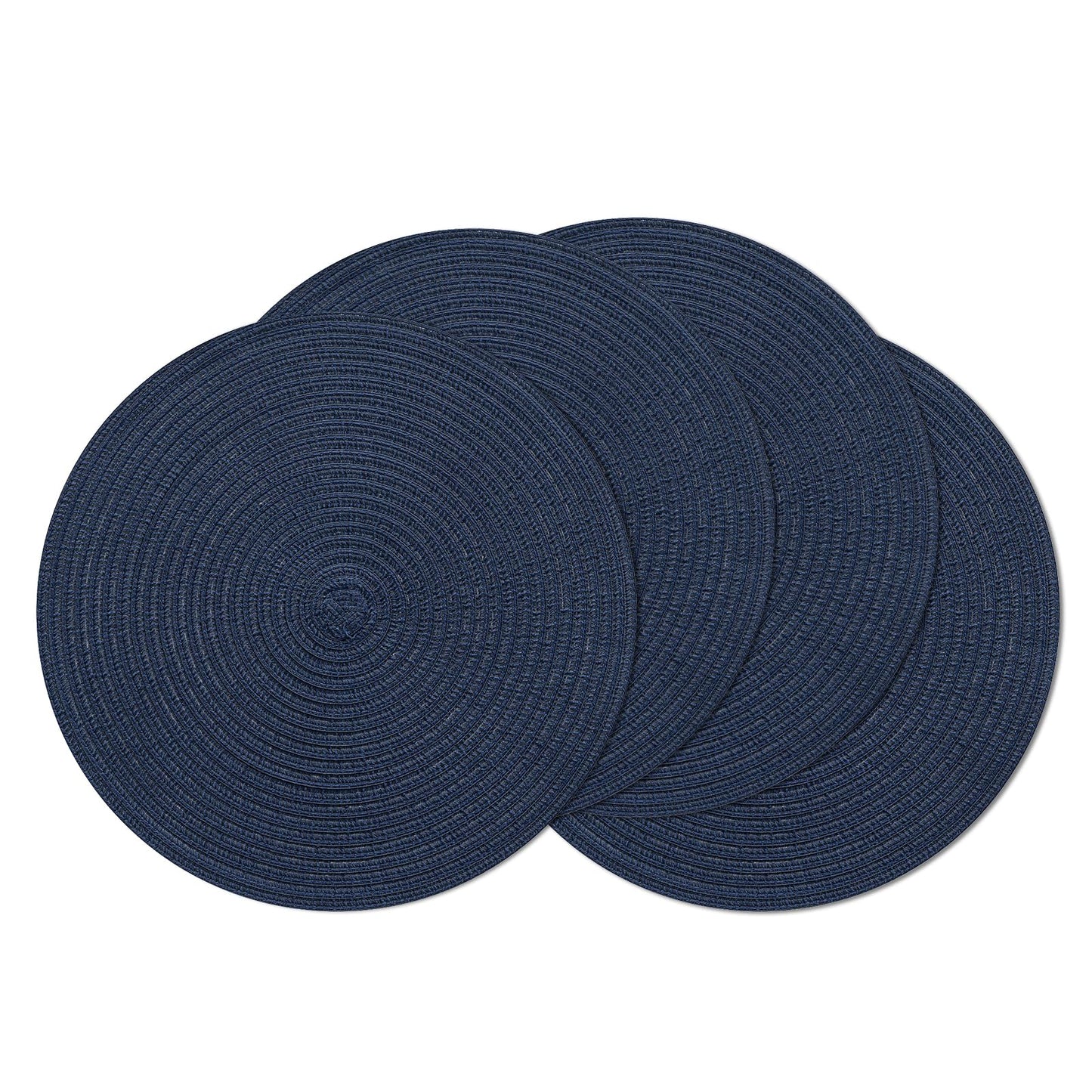 SHACOS Round Placemats Set of 4 Washable 15 inch Round Table Mats Cotton Polyester Woven Braided Place Mats for Dining Table, Navy