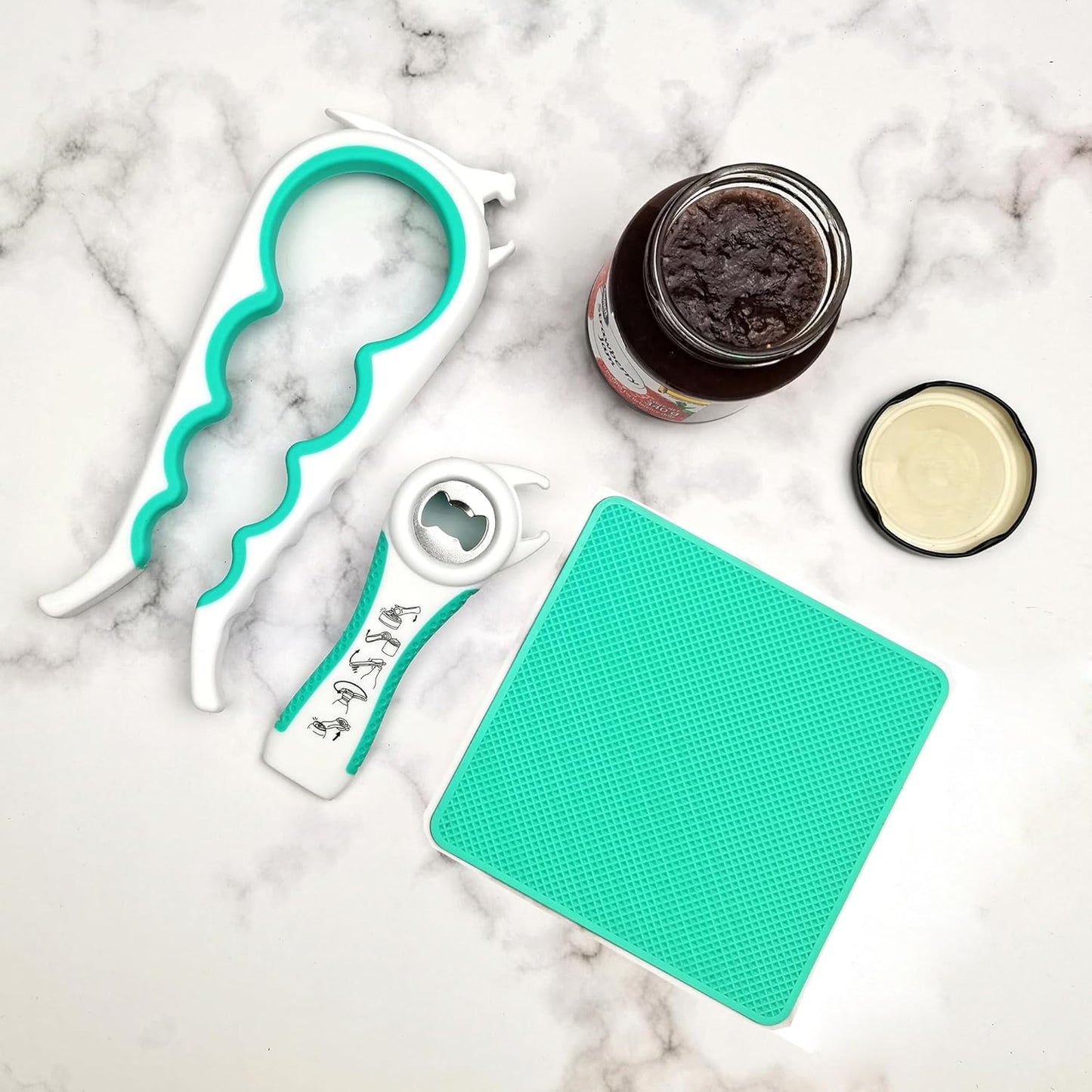 Skiennix 5-in-1 Jar & Bottle Opener - Rubber Gripper Pad for Seniors with Arthritis & Weak Hands