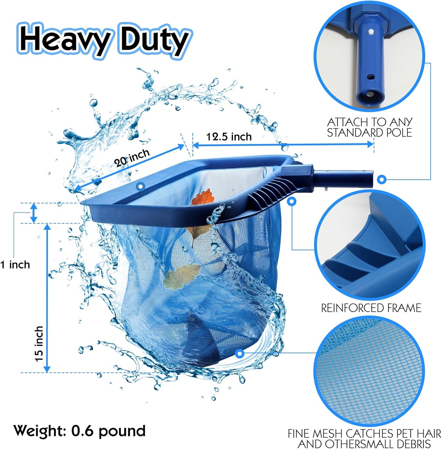 Skiennix Pool Skimmer Net - Heavy Duty Leaf Rake with Fine Mesh Bag - Blue Color