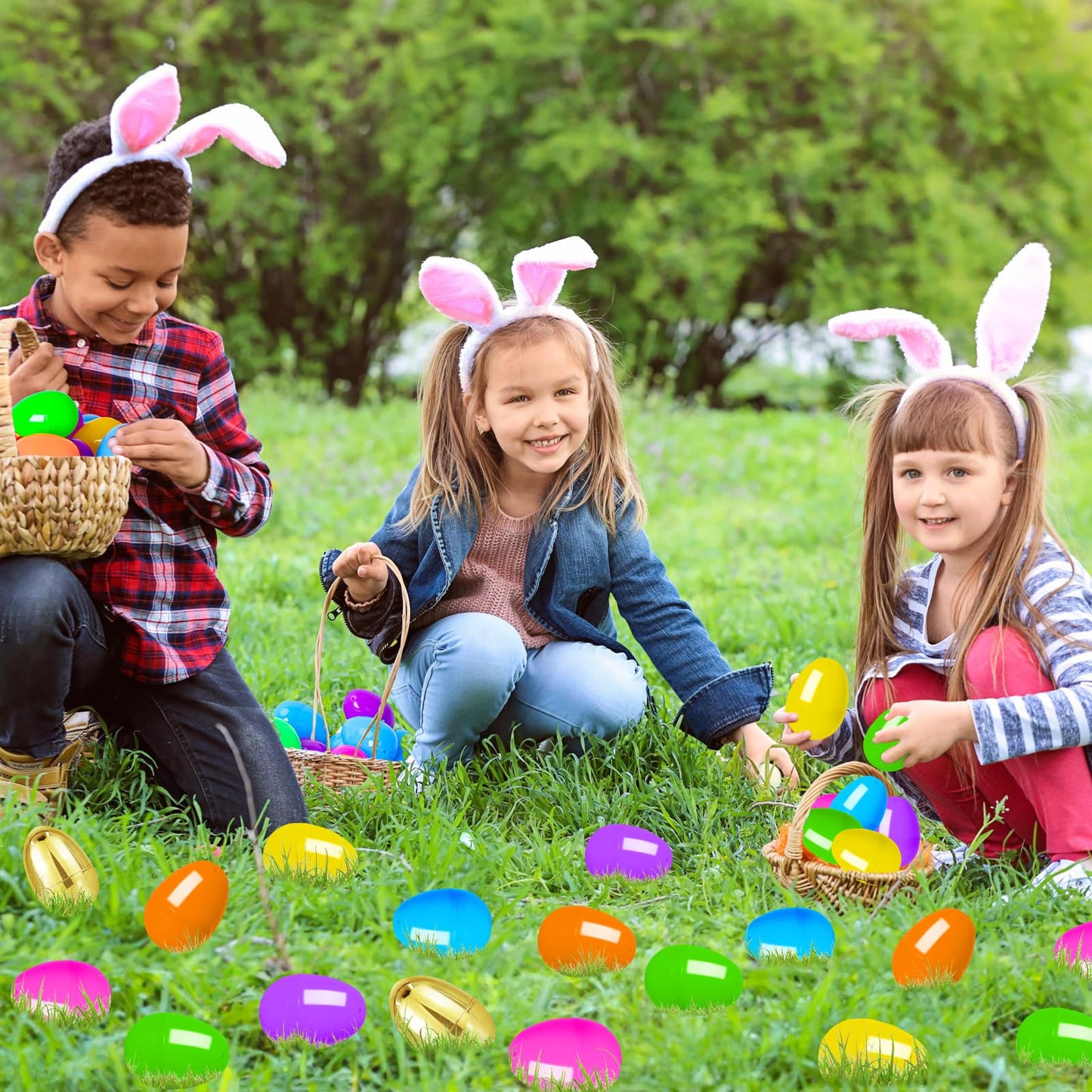 MGparty 50 Pcs Large 4" Fillable Easter Eggs Plastic Empty Easter Eggs Bulk with 2 Golden Eggs for Easter Egg Hunt, Basket Stuffers, Party Favors, Decorations