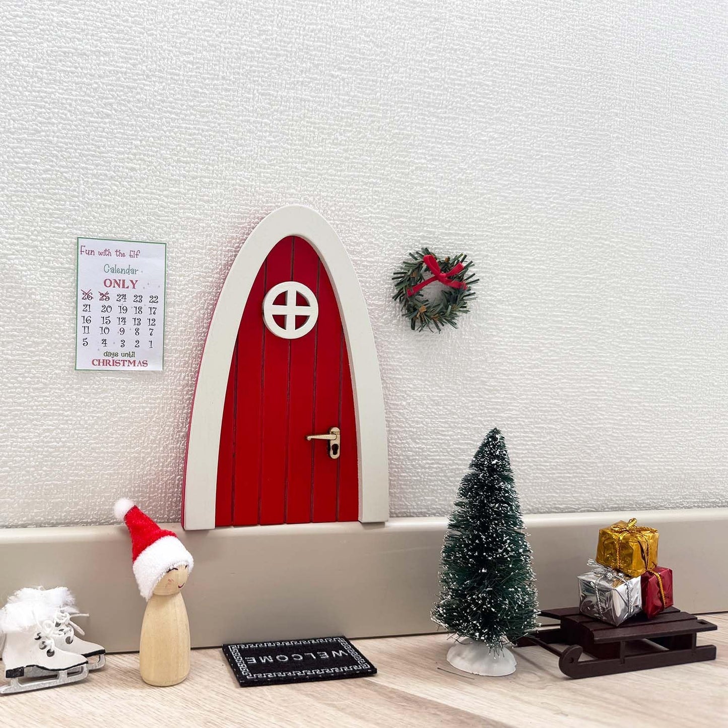 Tonttuovi Christmas Elf Door Kit - Wooden Elf Door with Accessories & Miniature Tree | 24 Days of Holiday Fun