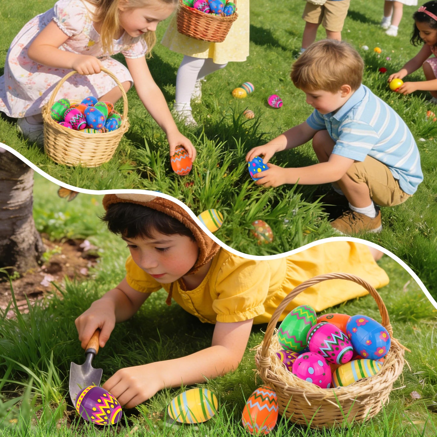 NAWITDA 60 Pack 2.4 Inch Plastic Printed Easter Eggs, Empty Fillable Eggs Bulk for Easter Egg Hunt, Easter Basket Stuffers Fillers, Classroom Prize Supplies, Filling Treats and Party Favors