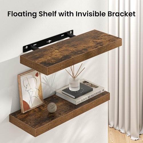 FLYJOE Floating Wall Shelf - 55"W Long Wooden Display Shelf with Invisible Brackets | Rustic Brown