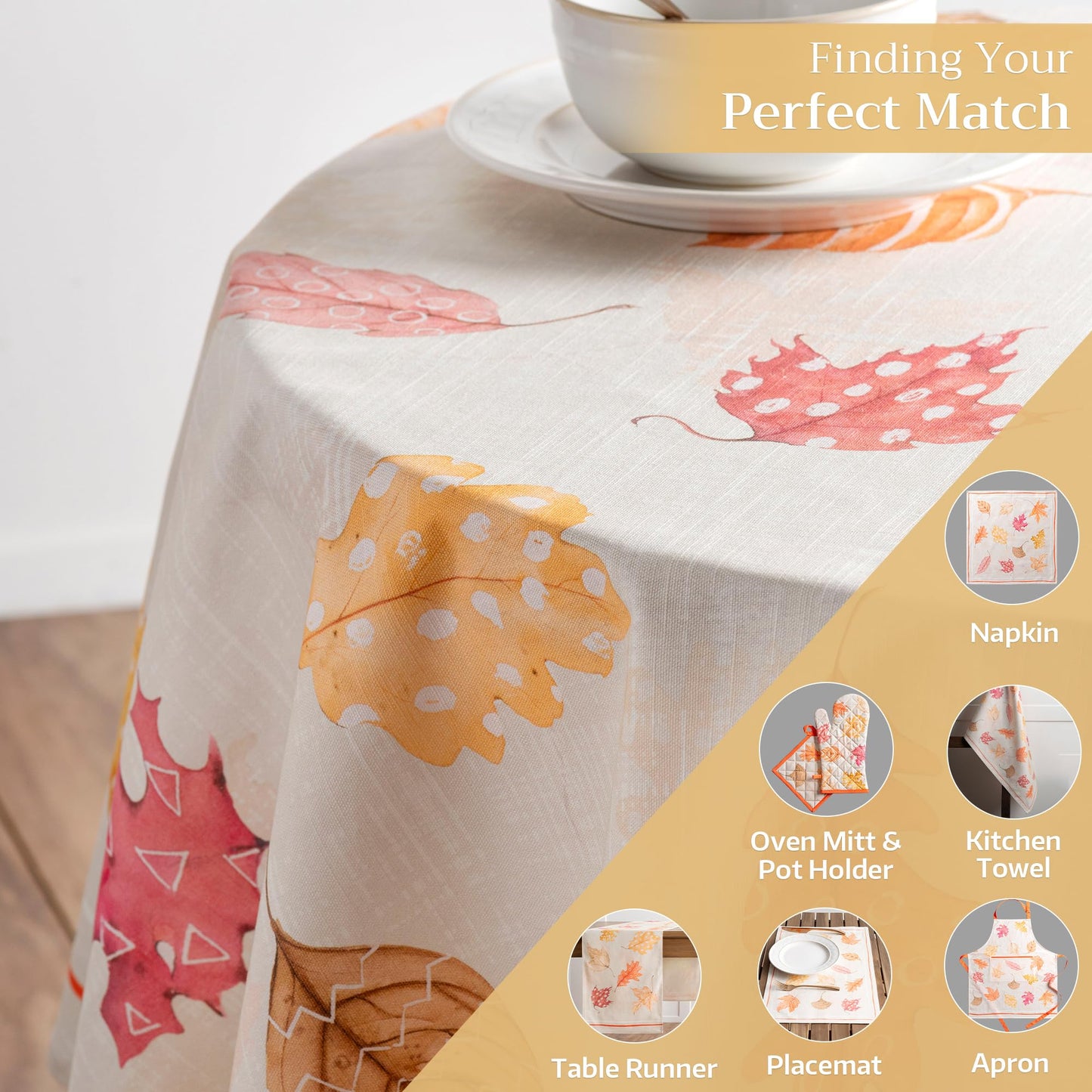 Maison d' Hermine Table Cloth Round Table 100% Cotton 63 Inches Fall Tablecloth Reusable Everyday Use for Thanksgiving Christmas Decorations Dining Farmhouse Party (Colours of Autumn)