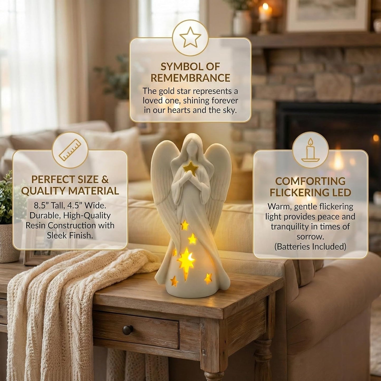 OakiWay Star Angel Tealight Candle Holder - Flickering LED for Memorial & Bereavement Decor