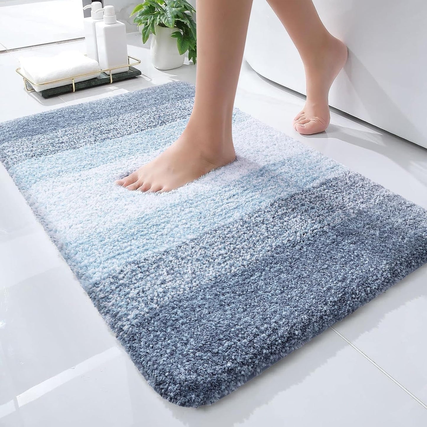 OLANLY Bath Rugs Mat - Extra Soft Microfiber, Quick Dry & Machine Washable | 24x16, Blue
