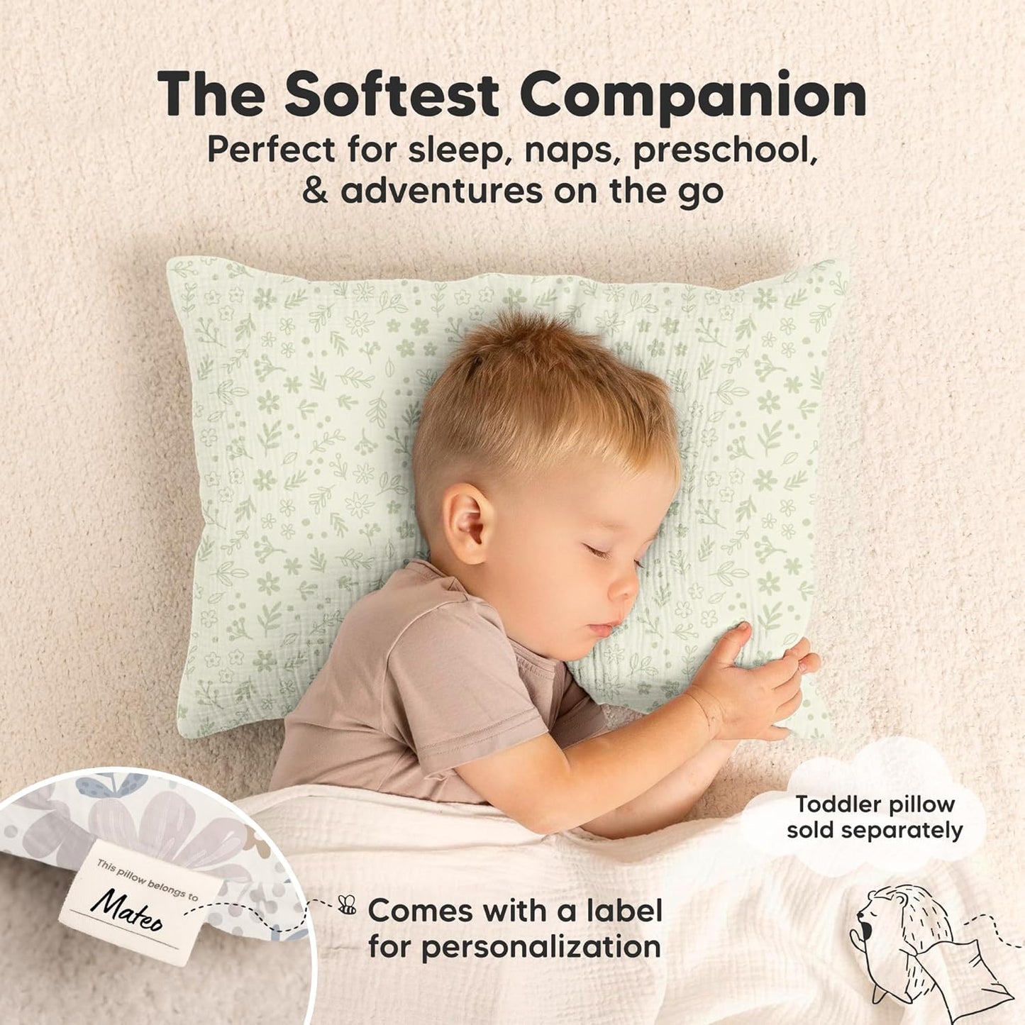 KeaBabies Muslin Toddler Pillowcase - 2-Pack Organic Cotton Covers | Soft & Breathable 13x18 Size (Flora Vale)