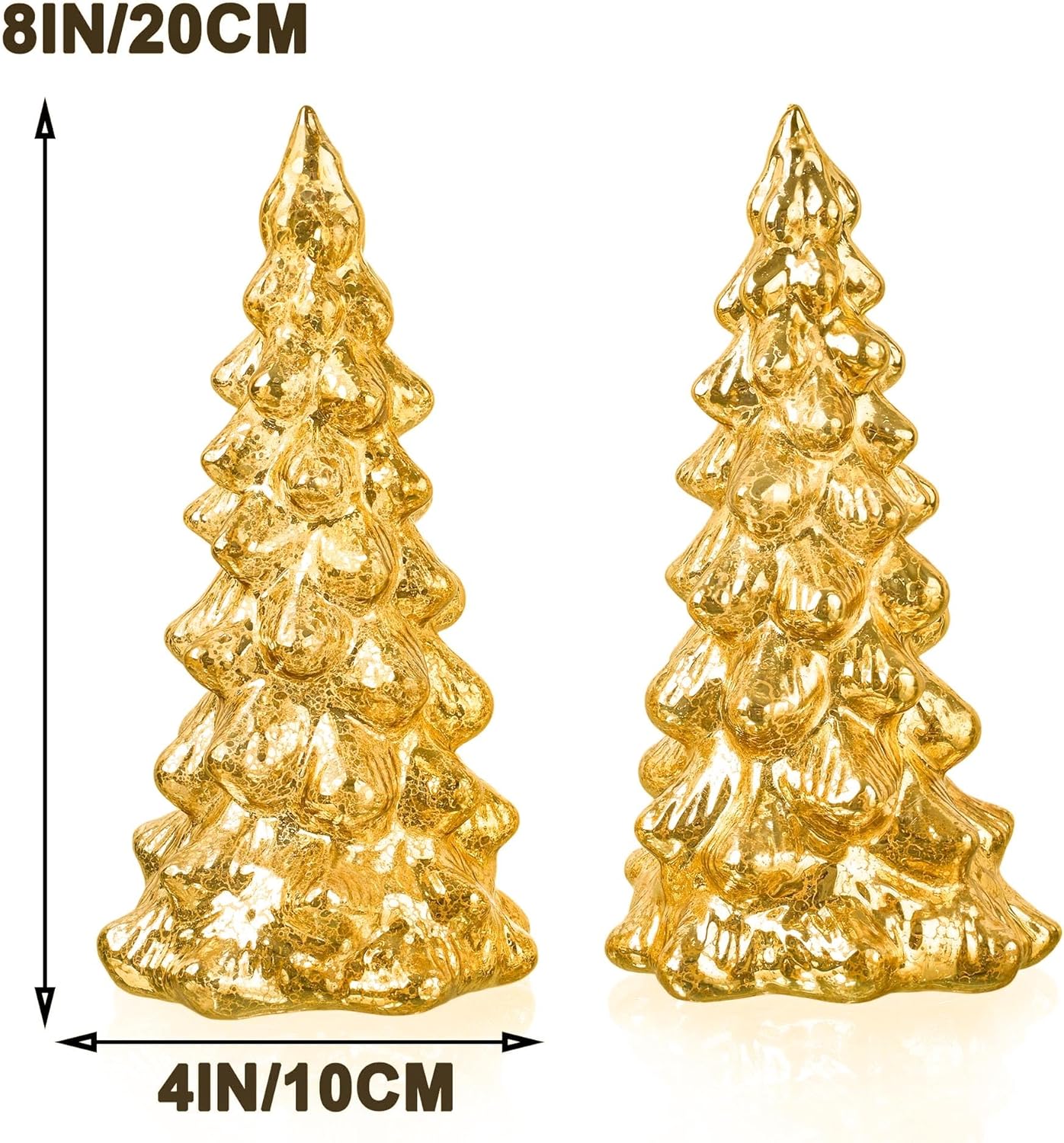 Regine Switzerland Mercury Glass Christmas Tree Set - Gold Collectible Figurines with LED | Indoor Table Centerpiece Decorations