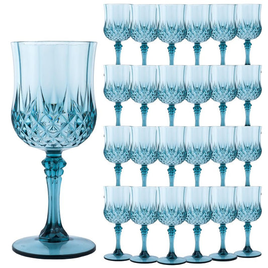 LEYIQU Plastic Wine Glasses, Plastic Goblets Vintage Style Cordial Unbreakable Drinking Glasses, Reusable Drinkware for Wedding Reception, Grand Event Party Supplies (24, Dusty Blue)