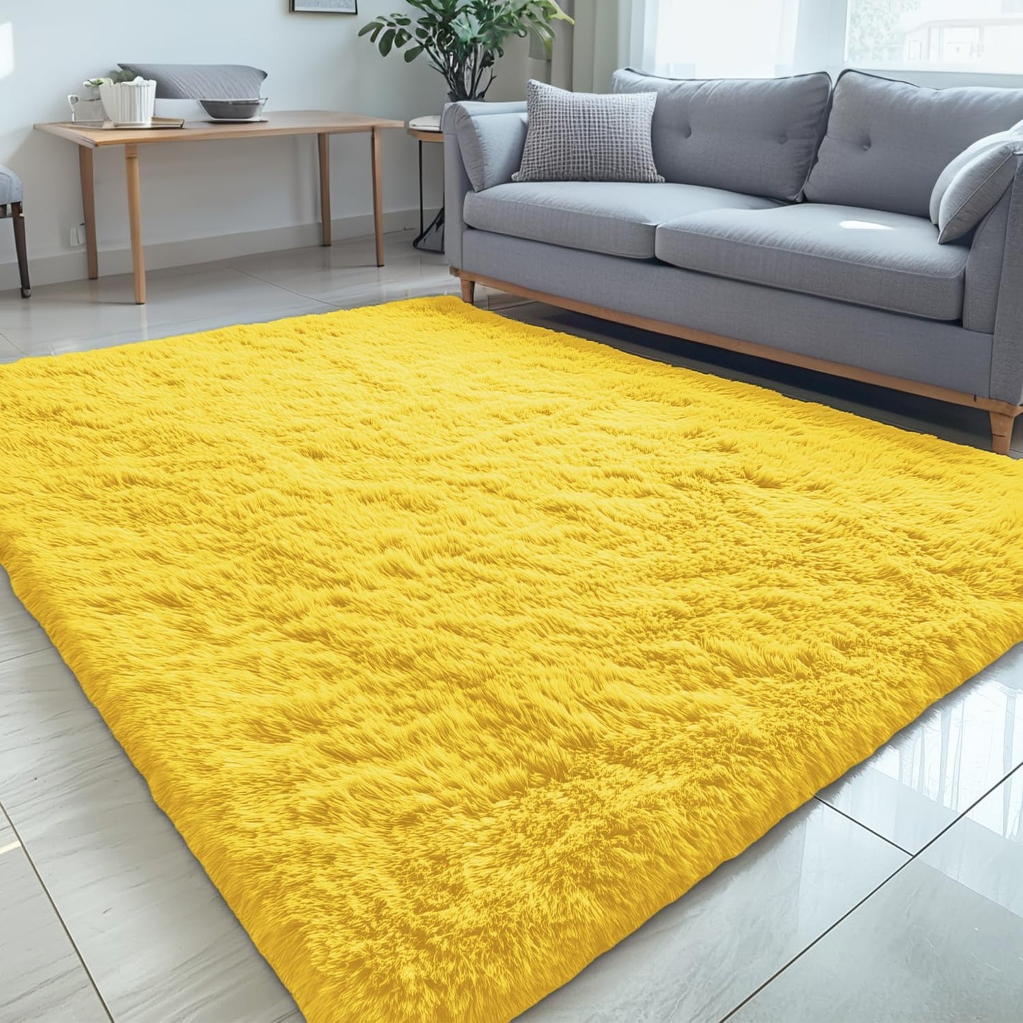OLANLY Large Area Rug - Soft Fluffy Shaggy Carpet for Living Room & Bedroom | 5x8, Yellow