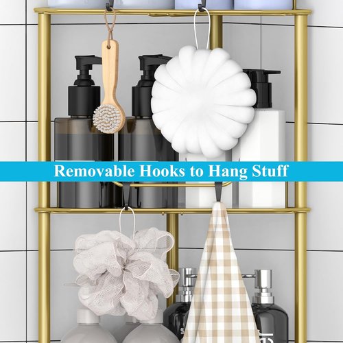 HuggieGems 3-Tier Corner Shower Caddy Organizer - Stylish Gold Bathroom Shelf with Hooks