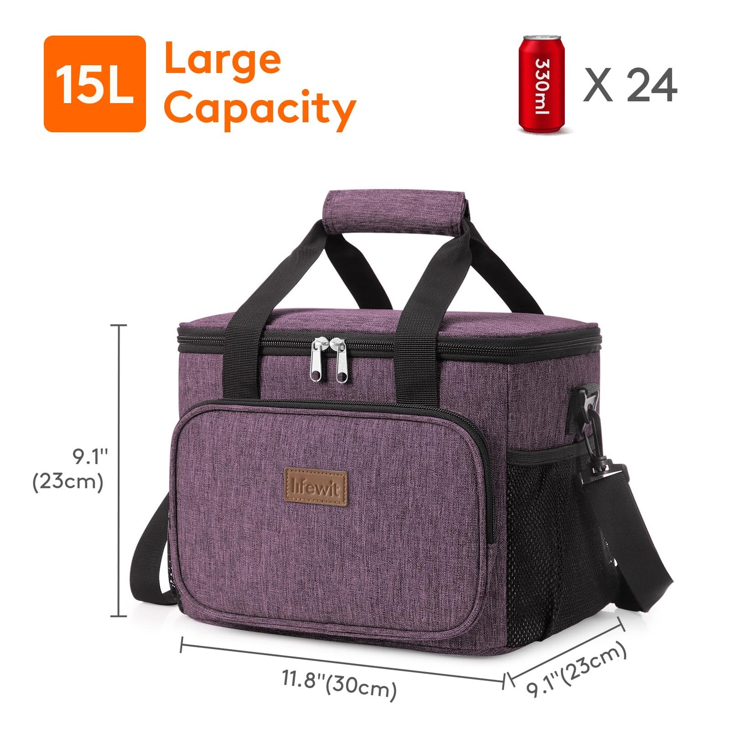 Lifewit Large Lunch Bag, Insulated Lunch Box, Soft Cooler Cooling Tote for Adult Men Women, Purple 24-Can (15L)