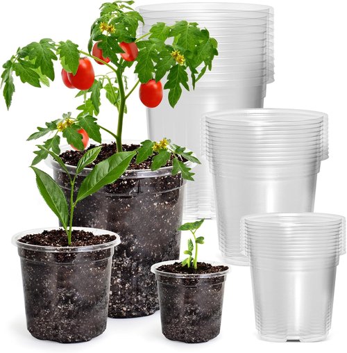 Bluepro Clear Nursery Pots - 30 Packs of Reinforced Plastic Plant Pots with Drainage Holes | 7/5/4 Inch Variety for Seedling Propagation