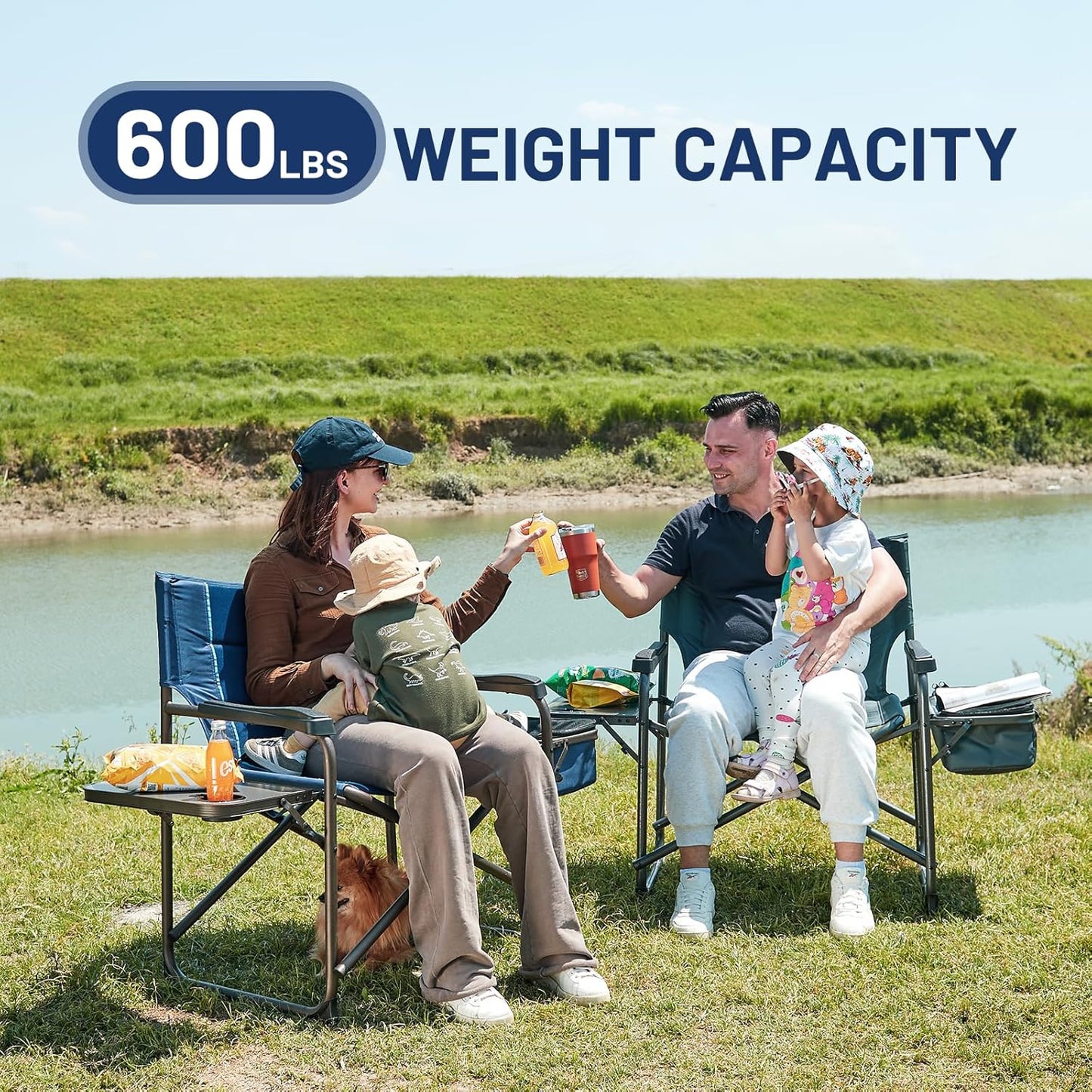 Timber Ridge XXL Oversized Directors Chair - Heavy Duty 600lbs Camping Chair with Cooler Bag & Table | Blue