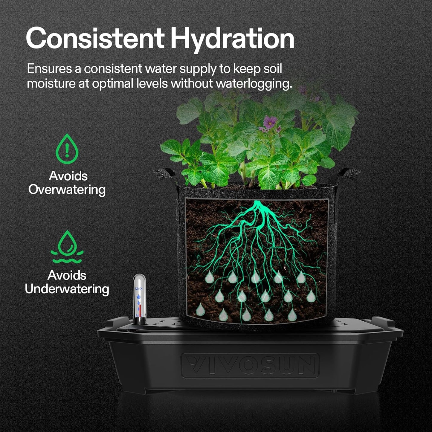 VIVOSUN Self-Watering Pots - 4-Pack FlexFeed with Auto Irrigation & Water Meter | Indoor/Outdoor Use