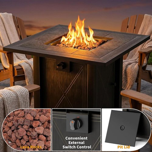 HOTEAGLE 30" Propane Fire Pit - Premium Ceramic Tabletop, 50000 BTU, Includes Lid & Lava Rocks | Ideal for Outdoor Dining & Parties