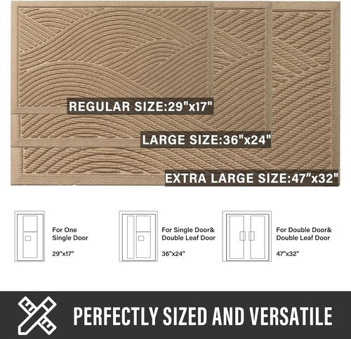 HIYARD Front Door Mat - Absorbent, Stain & Fade Resistant | Non-Slip, Low Profile, 29x17, Beige