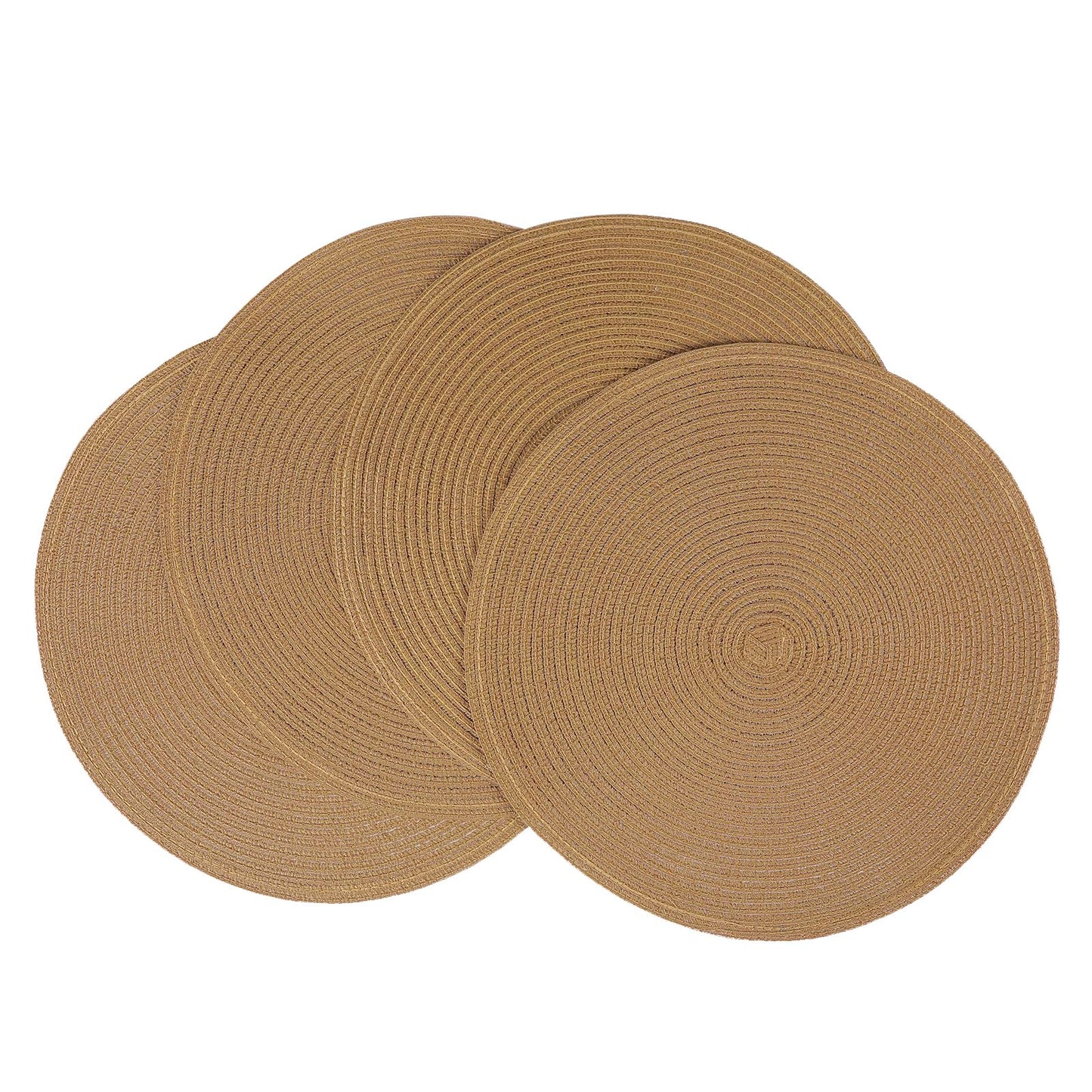 SHACOS Round Placemats Set of 4 Woven Braided Kitchen Table Placemats 15 inch Round Place Mats Washable Table Mats Indoor Outdoor, Brown
