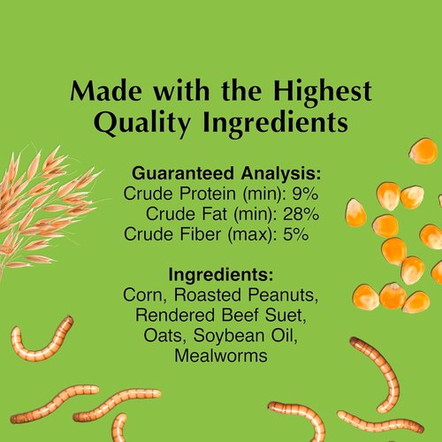 C&S Mealworm Delight Suet Cakes - No Melt Formula for Wild Birds | 11.75 Ounces, Pack of 8