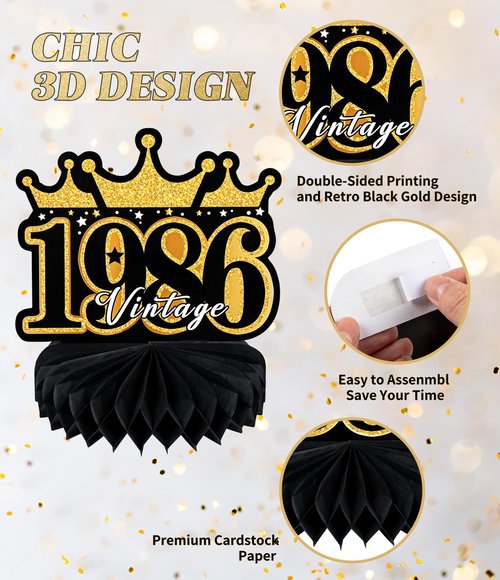 9 Pcs 40th Birthday Decoration for Men Women Happy 40th Birthday Table Decorations Cheers to 40th Honeycomb Centerpieces Birthday Party Decorations Black and Gold 40th Birthday Party Favors