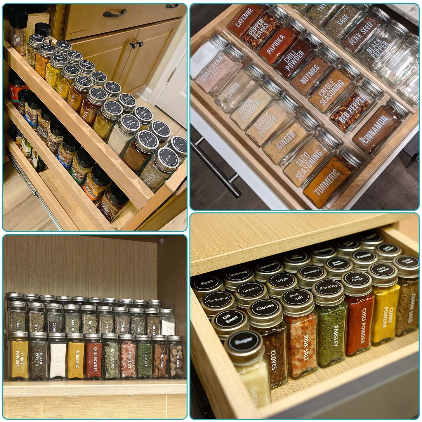 Antimbee 28 Pcs Clear Glass Spice Jars,3.5 oz Glass spice jar with 324 labels, Funnel,Chalk Pen,Shaker Lids and Airtight Metal Caps, Empty Square Spice Bottles for Spice Rack, Cabinet, Drawer