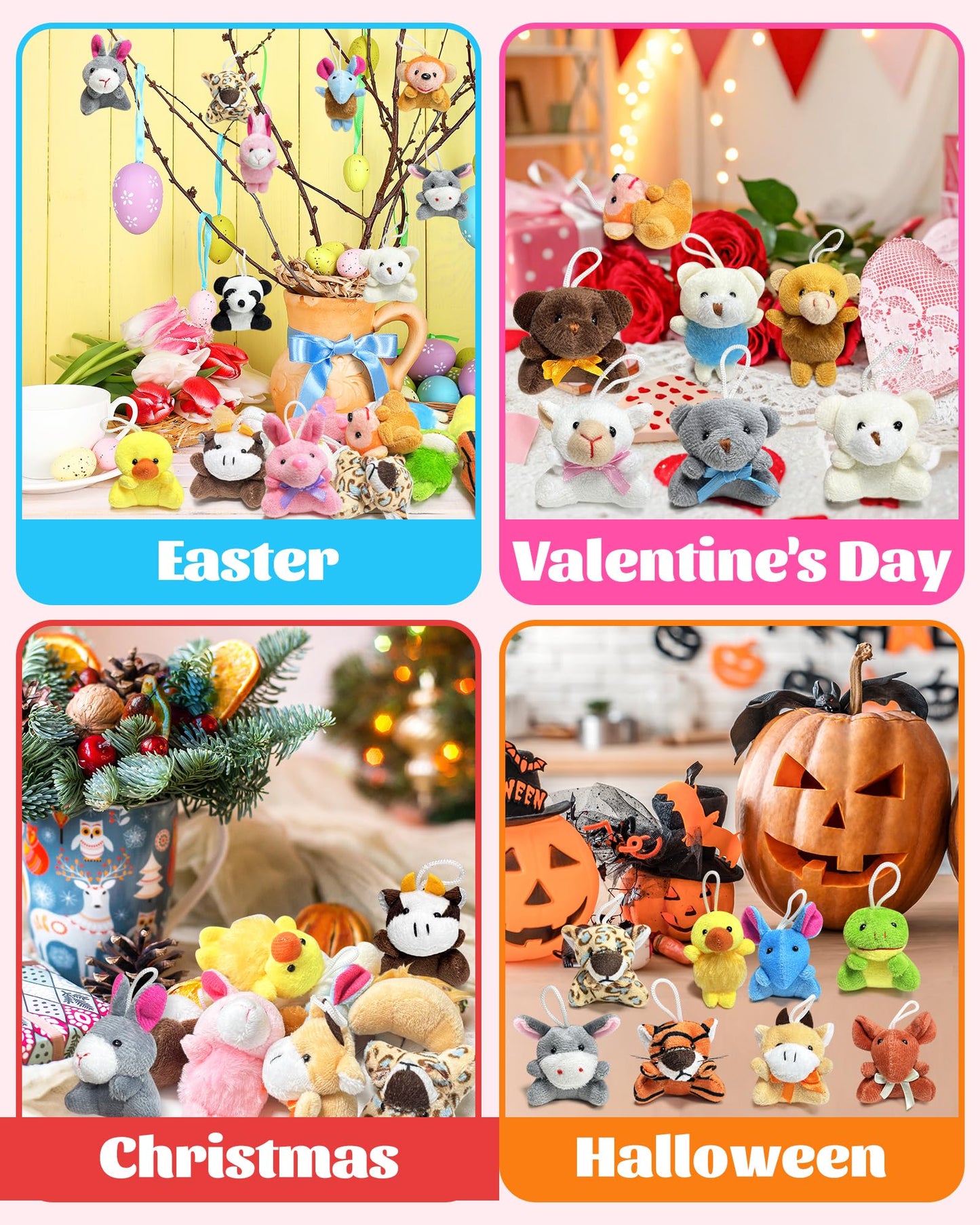 24 Pack Mini Stuffed Animals, Small Plush Keychain Party Favors for Kids 3-5, 4-8, 8-12, Bulk Treasure Box Toys for Classroom Prizes, School Gifts, Easter Basket Egg Goodie Bags Stuffers