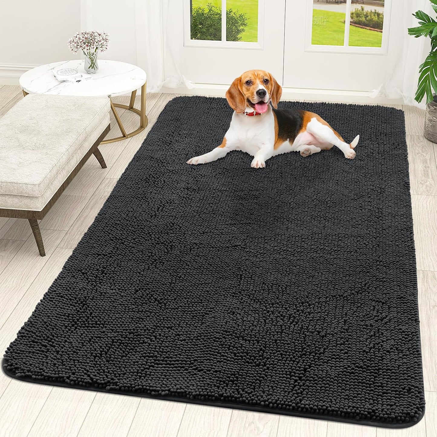 OLANLY Dog Door Mat - Absorbent Non-Slip Chenille Mat for Muddy Paws | 70x46 Dark Grey Quick Dry Doormat