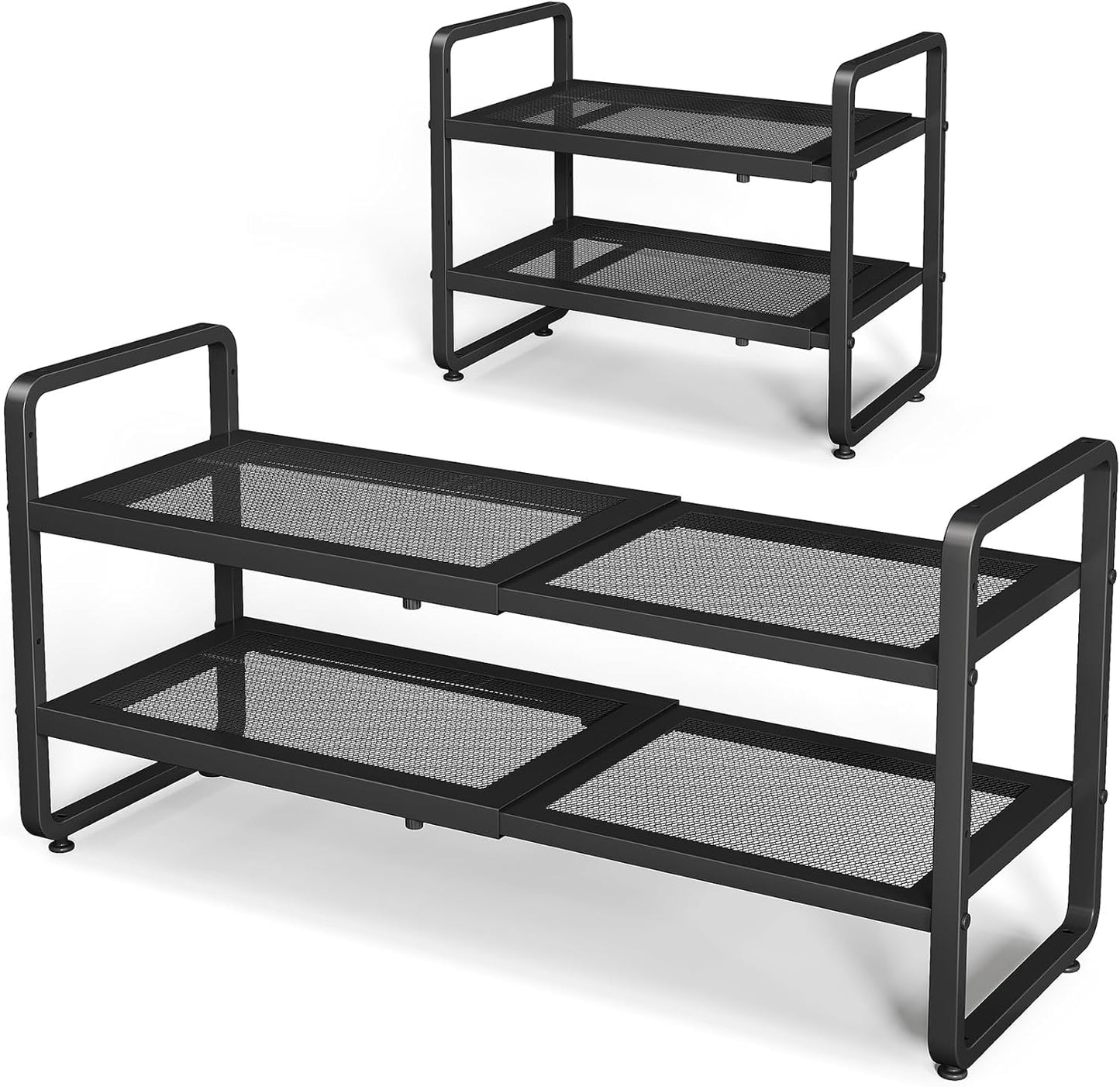 SNTD Shoe Rack - Expandable Shoe Organizer with Adjustable Metal Shelves | Black 2-Tier Storage for Closet & Entryway