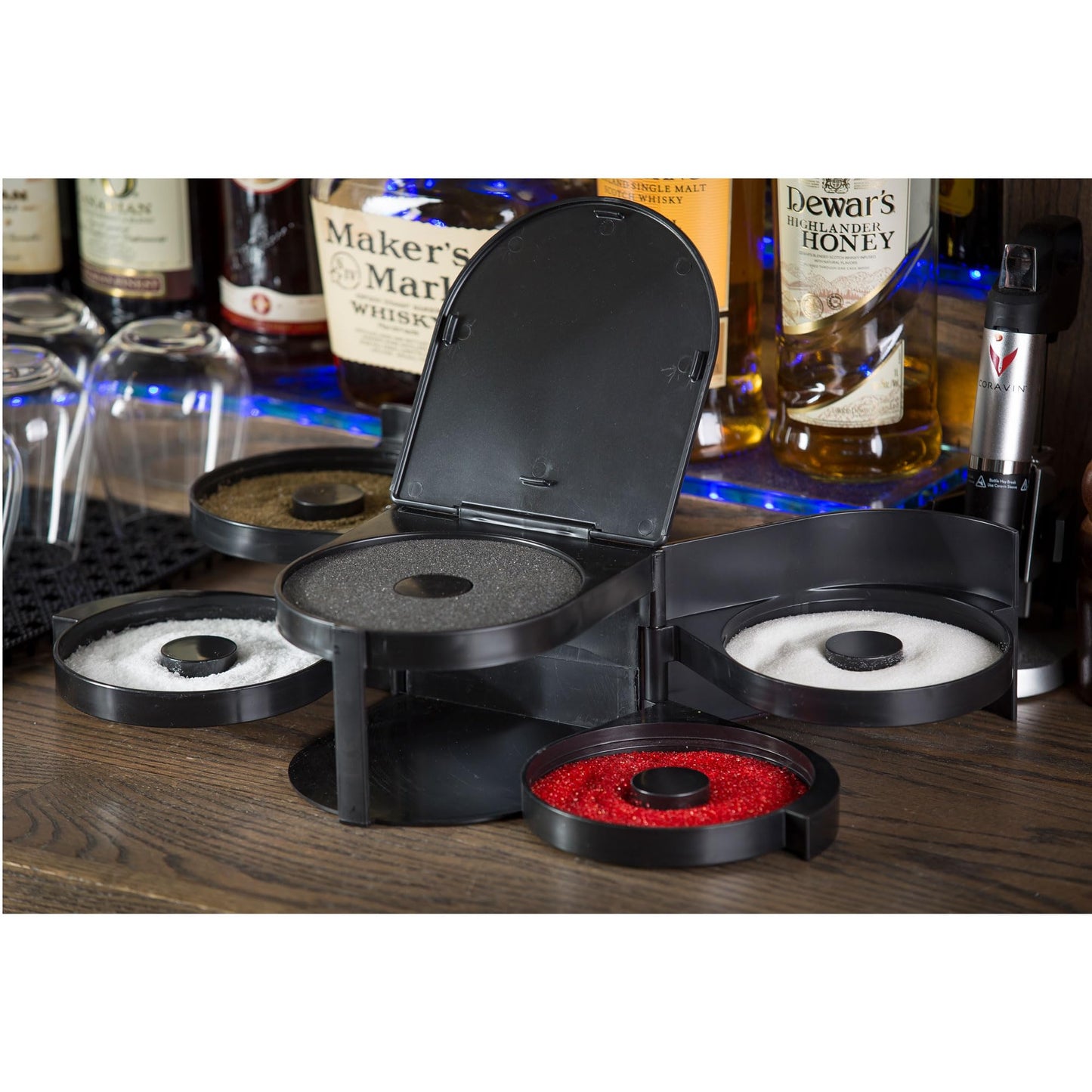 Tablecraft Glass Rimming Station with 5-Swing Out Trays (H5633), 2.3, Black