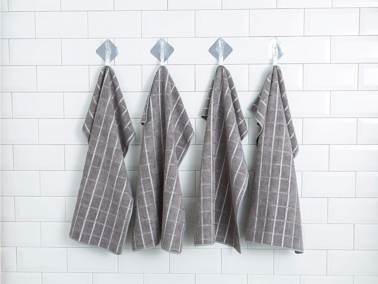 Skiennix Microfiber Dish Towels - Soft, Super Absorbent & Lint-Free - 8 Pack in Gray Lattice Design | 26 x 18 Inch