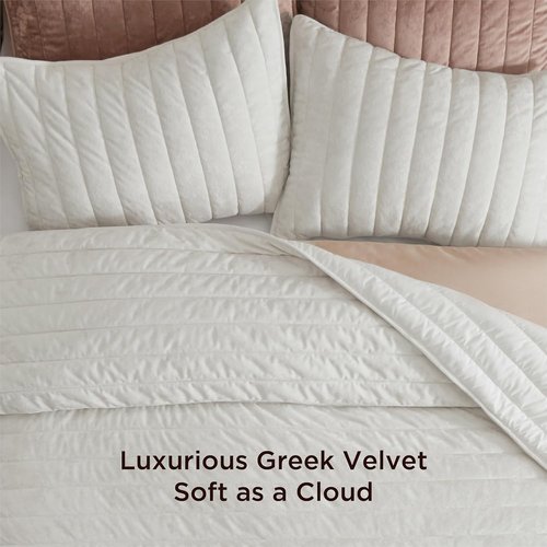 Bedsure Velvet Quilt King Size Set - Oversized 108"x96" Ultra Soft Luxury Comforter & 2 Pillow Shams | Cream White